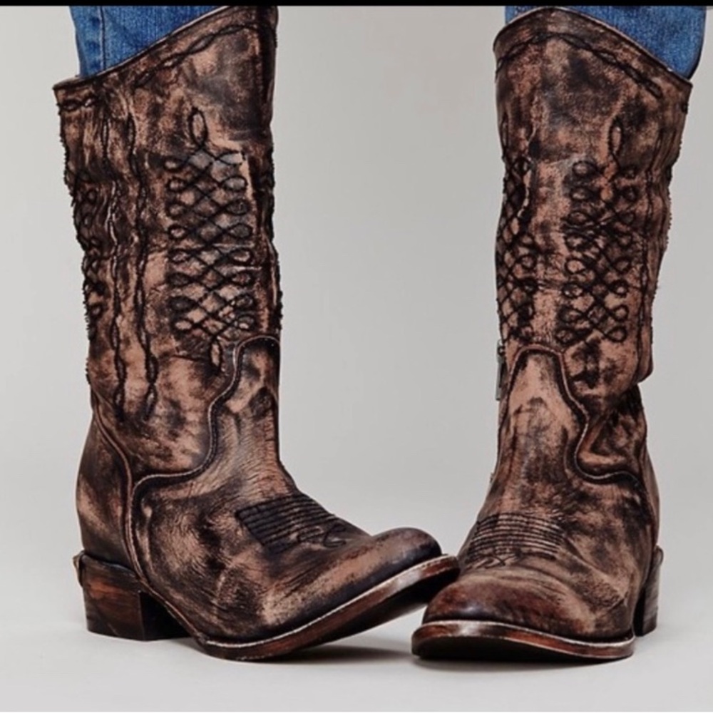 Freebird by Steven Distressed Brown Lace-Up Heeled Boots